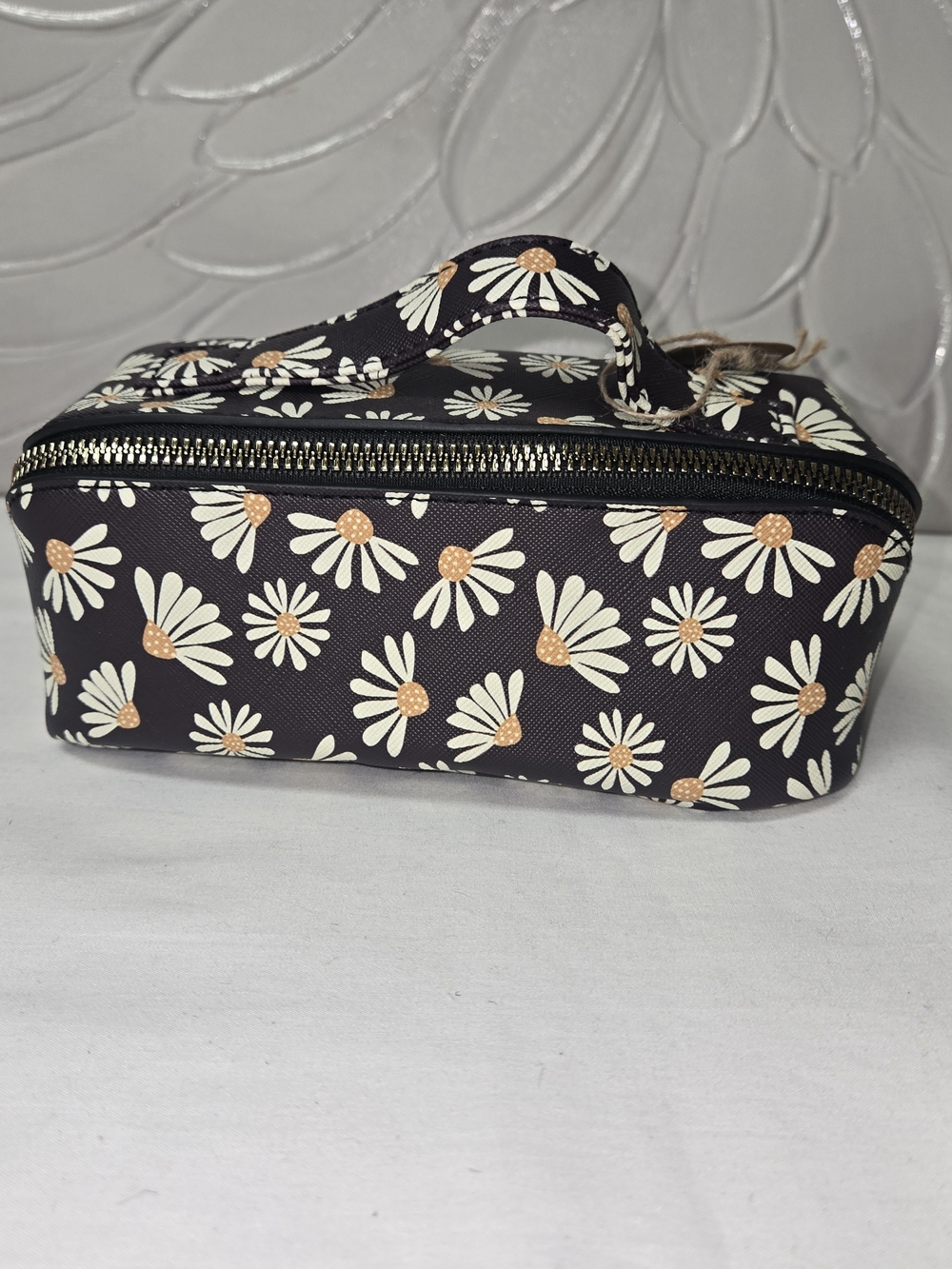 Brown Daisy Mini Zip Cosmetic Bag